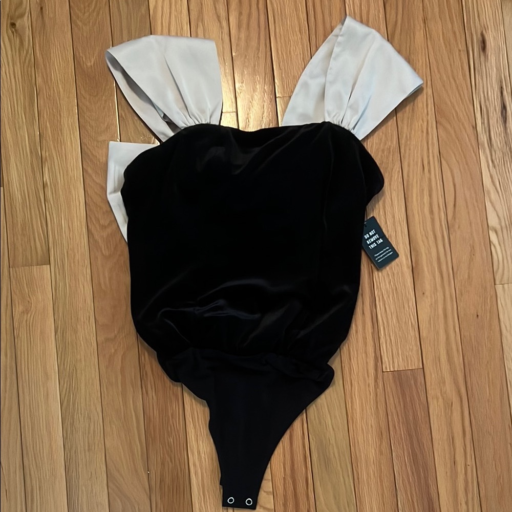 Black Velvet Bodysuit with White Satin Bow